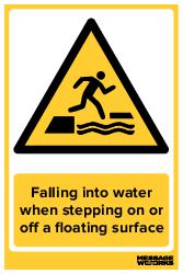 Falling into water when stepping on or off a floating surface