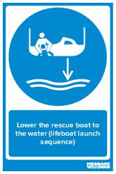 Lower the rescue boat to the water (lifeboat launch sequence)
